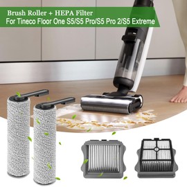 DianSung Roller Brush + Filter Replacement Parts for Tineco Floor One S5, S5 Pro, S5 Pro 2, S5 Extreme Wet and Dry Vacuum Cleaner, Accessory Set 2 Brush Roll + 2 Filters + 1 Cleaning Brush