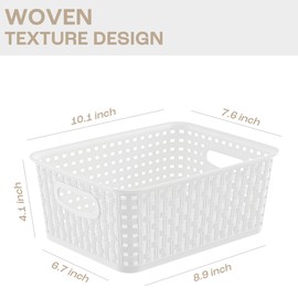 White Plastic Storage Baskets/Bins, 12-Pack Stackable Basket Pantry Organizer, Household Organizers for Bathrooms, Kitchens, Shelves, Classroom, Cabinets, Countertops and Bedrooms