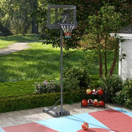 Soozier Portable Basketball Hoop, 7.5-10FT Height Adjustable Swimming Pool Basketball Goal with 43.25" Backboard, Wheels and Fillable Base, for Youth & Adults