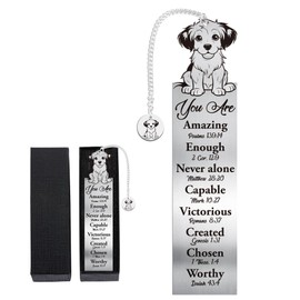 Christian Dog Bible Verse Metal Bookmarks: Inspirational Religious Book Clips with Cute Dog Pendant, Bible Study Gifts for Women, Graduation Retirement Birthday Presents in Gift Box