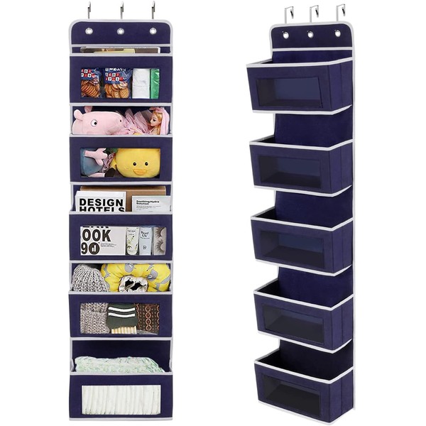 Whonor Wall Pocket, Over the Door, Wall Hanging Storage Pocket, Hanging Storage Pocket, Made of Sturdy Non-woven Fabric, Durable, 5 Tiers, Large Capacity, Includes Viewing Window, Small Storage for Toys, Magazines, Documents, Manga, Daily Goods, etc. 2 x
