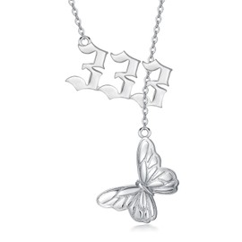 MEIDERBO 333 Necklace Angel Number Necklace 925 Sterling Silver Angel Number Lariat Y-Shaped Necklace Butterfly Drop Pendant Numerology Jewelry Gifts for Women