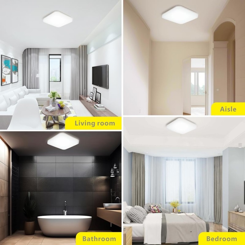 BrightFly LED Square Ceiling Light, 2300LM 20W, 3CCT (3000K/4000K/6500K) Bathroom
