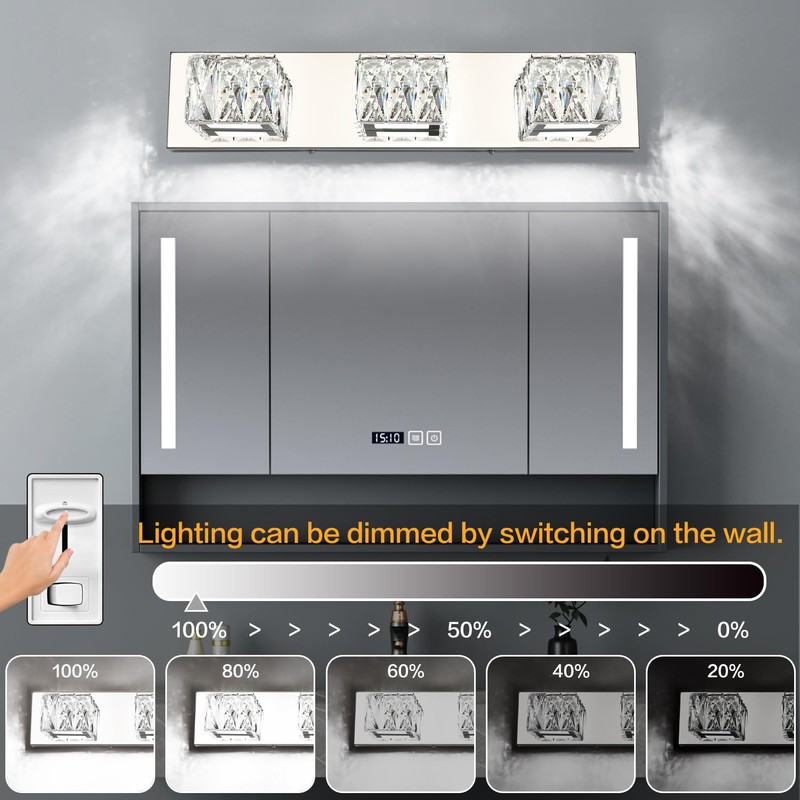 ZUZITO LED Bathroom Light Fixture Modern 3 Light Crystal Vanity