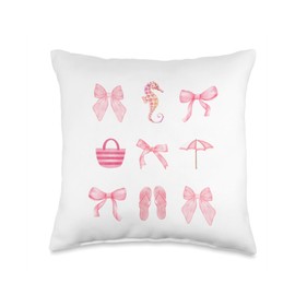 Pink Bow Cute Coquette Beach Clean Girl Aesthetic Throw Pillow