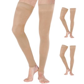 Mojo Compression Socks Thigh High for Women and Men (3 Pairs) 20-30mmHg with Grip Top - Plus Size Footless Compression Stockings for Edema, Sclerotherapy, Thrombosis - Beige, 3X-Large - A609BE6