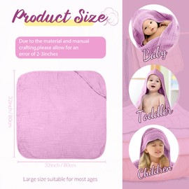 VitalCozy 6 Pcs Baby Muslin Hooded Bath Towels and Washcloths, 32 x 32 Inch Muslin Cotton Hooded Baby Towels Absorbent Blankets for Gift Newborn Infant Shower(White, Pink)