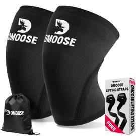 DMoose Fitness Knee Sleeves for Weightlifting with 2 Straps & Gym Bag - 7mm Compression Sleeve for Joint Stability & Squats