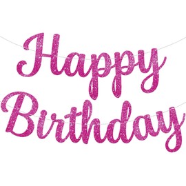 KatchOn, Glitter Hot Pink Happy Birthday Banner - 10 Feet | Cursive Happy Birthday Letters, Hot Pink Birthday Decorations | Happy Birthday Backdrop, Pink Party Decorations | Pink Birthday Banner