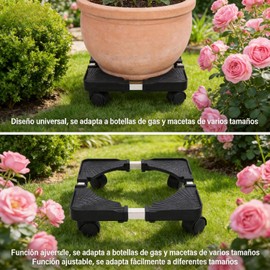 Yosoo Health Gear Soporte Ajustable para Plantas con Ruedas, Base Rodante Resistente para Macetas de Interior y Exterior (BLACK)