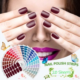 SILPECWEE 20 Sheets Nail Wraps for Women Solid Color Nail Polish Stickers Adhesive Nail Polish Strips for Women Gel Nail Strips Stick On Nails Fingernail Manicure Design with Nail File