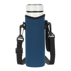 uxcell Neoprene Water Bottle Sleeve with Strap, 18.5 oz Insulated Water Glass Bottle Carrier Bag Diamond Grid Collapsible Drink Bottle Sleeve Cover Holder with Handle, Navy Blue