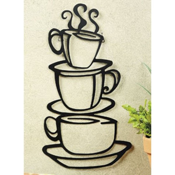 Super Z Outlet Black Coffee Cup Silhouette Metal Wall Art for Home Decoration, Java Shops, Restaurants, Gifts