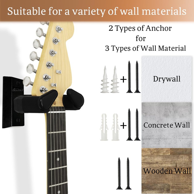 Onmiwod Guitar Wall Mount, Auto Lock Guitar Hanger Black Hardwood,