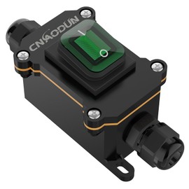 CNAODUN Waterproof Inline Cord Switch 20A-125V,16A-250V AC On Off Toggle Switch with Green Light Rocker Button DPST Double Outlet Outdoor IP66