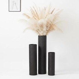 Tall Metal Floor Vase Set of 3-15.7/20.8/21.7in Tall Decorative Black Vases with Honeycomb Texture, Modern Black Decor Flower Holders for Living Room Dining Bedroom Corner Indoor Office Home Decor