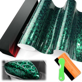 1FTx5FT PET Marble Forged Carbon Fiber Textured Gloss Emerald Green Vinyl Wrap Auto Car Sticker Decal Film Sheet Bubble Free Air Release Technology with Tool Set