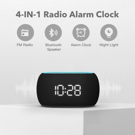 ANJANK Alarm Clock FM Radio with Bluetooth Speaker, Hi-Fi Stereo Sound, 7 Night Light Clolors, 8 Wake Up Sounds, 0-100% Dimmer, 30-Level Volume, Small Digital LED Clock with Auto Time Sync for Bedroom
