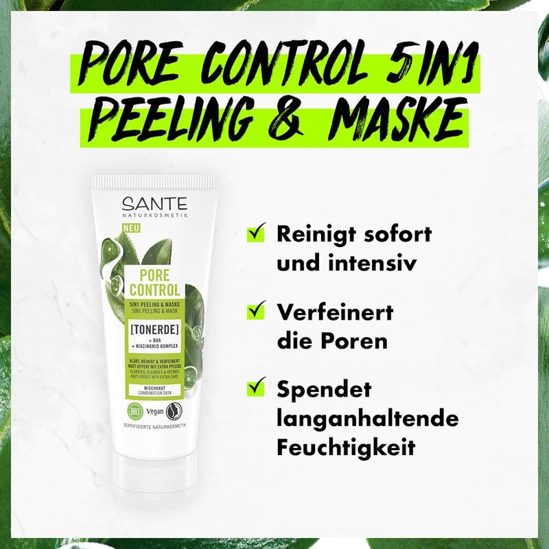 SANTE Naturkosmetik Pore Control 5-in-1 Exfoliating & Mask, with Mattifying
