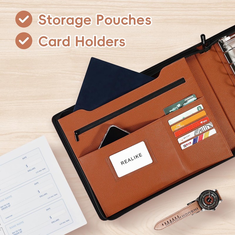 REALIKE Zippered Business Checkbook Binder for Business Checks, 7 Ring