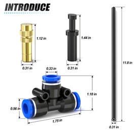 MEANLIN 8PCS Brass Misting Nozzles Tee with 12 Inch Built in Hose, Adjustable 360° Rotation Nozzles Water Mister Nozzles Thread Sprayer Parts for Outdoor Cooling System, Watering System, Patio Mister