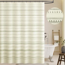 jinchan Boho Farmhouse Sage Shower Curtain White Geometric Striped Shower Curtains for Bathroom Waterproof Fabric Bohemian Rustic Vintage Country Bath Decor with 12 Hooks 70x72 Inches