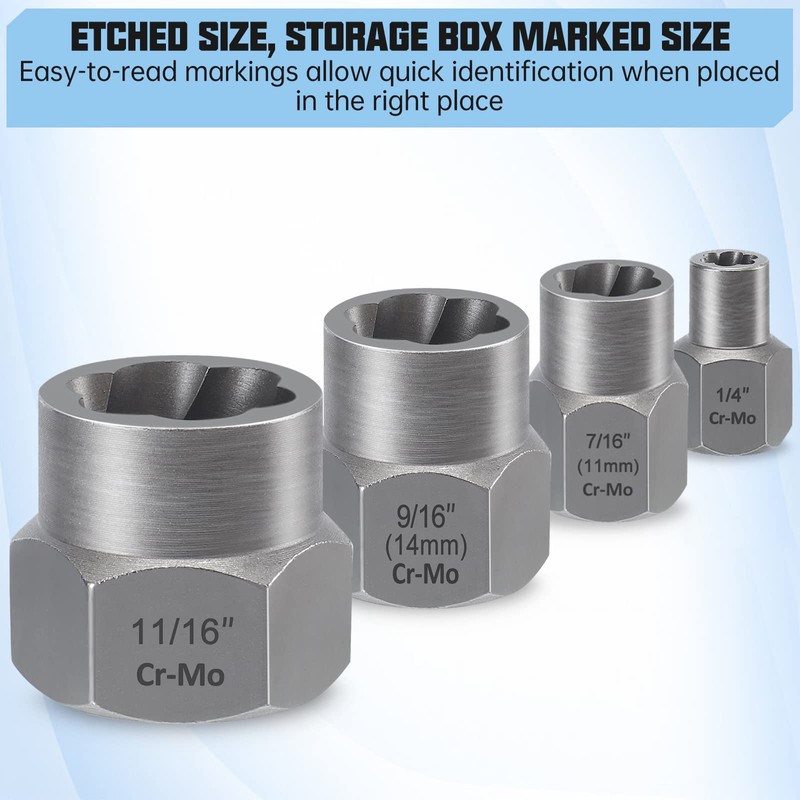 XEWEA 14PCS Bolt Extractor Set, 3/8" Drive Impact Stripped Bolt