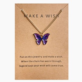 Caiyao Dainty Butterfly Pendant Necklace Enamel Colorful Animal Minimalist Charm With Message Card Jewelry Gifts For Women-Purple