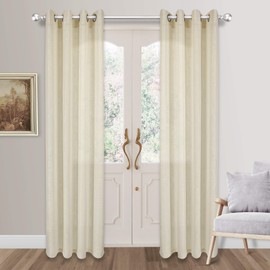 VOILYBIRD Palma Semi Sheer Curtains for Living Room 96 Inches Long Privacy Assured Draperies for Bedroom Bronze Grommet Top Set of 2 Panels (52''W x 96''L, Beige)