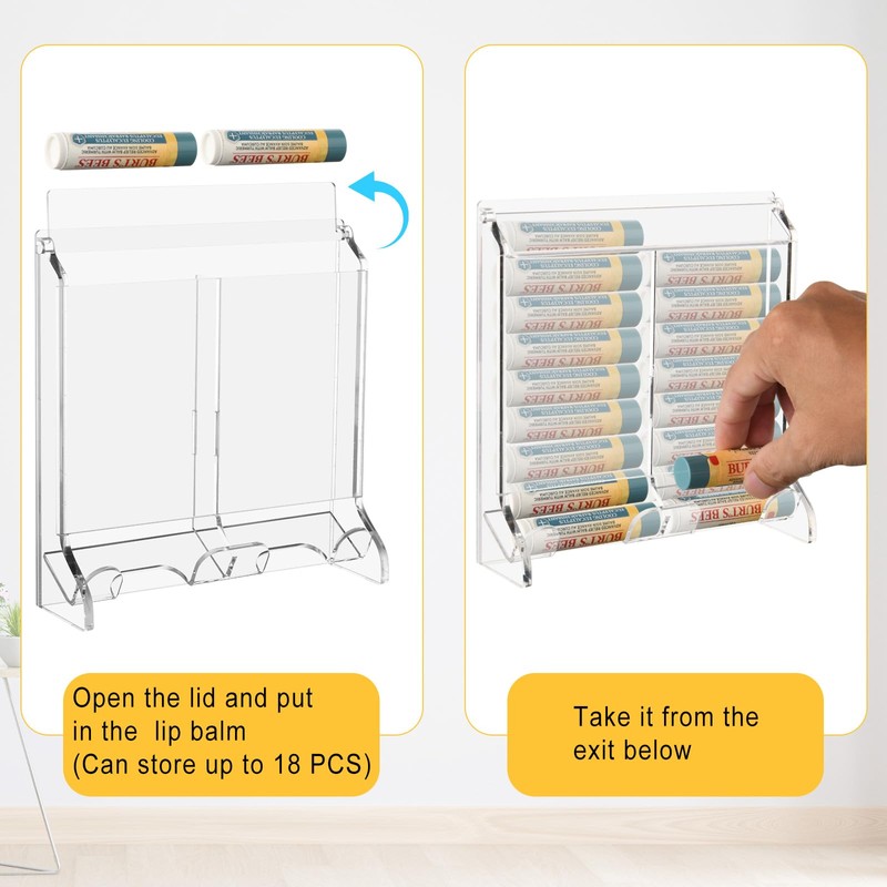 Beautyflier Clear Acrylic Lip Balm Dispenser, Organizer Holder for Lip