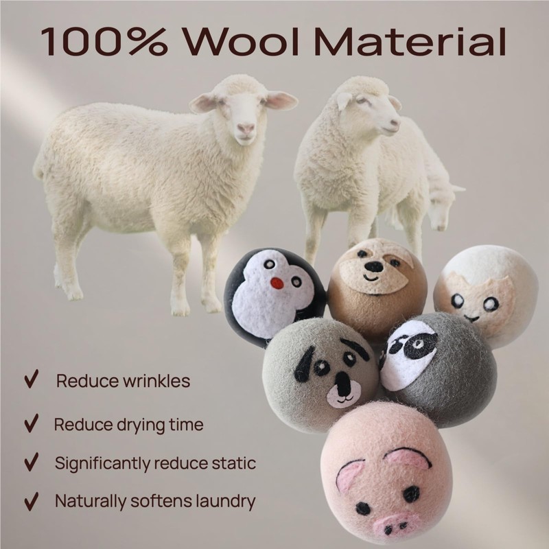 YWXWY Wool Dryer Balls, Cute Pattern Drying Balls for Laundry,
