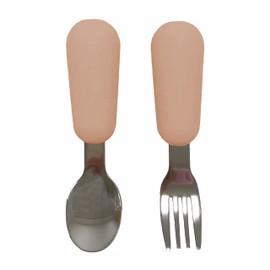 AMABABY - Set de Cubiertos para Bebé - Tenedor y Cuchara - Mango de silicón y puntas de acero redondeado para un uso seguro - Baby Cutlery Set