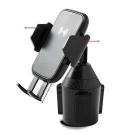 ONN-FM Cup Holder Phone Mount with Wireless Charger, Multi-Angle Rotation, Quick-Push Release Button, Lightweight