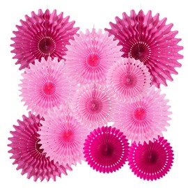 Hot Pink Birthday Decorations - Pack of 11 Hanging Paper Fans Party Decorations for Birthday Wedding Baby Shower Graduation Events Accessories