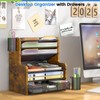 DAOUTIME 6-Tier Mesh Desk Organizer with Drawer, Wooden Office Organizer