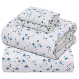 ZOYER 100% Cotton Sheets - Cooling & Crisp California King Percale Sheet Sets, 16" Deep Pockets Bed Set, Lightweight & Breathable, Durable, 4 Pieces, La Laa Flower