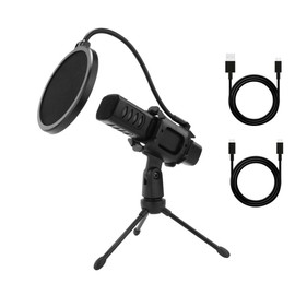 Ieron TYPE C Streaming Microphone Professional Condenser Mic with Tripod Stand Pop Filter for Computer Laptop PC Podcasting Studio Recording Singing Gaming Black