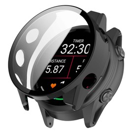 For Garmin Forerunner 970 47mm ケース YAJOJO 保護 ガラスフィルム 一体型 カバー スマートウォッチ 3D曲面強化フィルム 強化エッジタッチ 防擦り傷 防衝撃 落下防止 全面保護 着脱簡単 【ブラック】