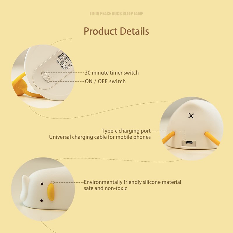 MUID Benson Lying Flat Duck Night Light, LED Squishy Duck