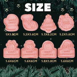 PTaizjjz Christmas Cookie Cutters, 8pcs 3D Pressable Christmas Cookie Stamps Set- Gingerbread Man, Christmas Tree, Snowman,Santa,Garland,Elk,Gloves,Socks,Merry Christmas