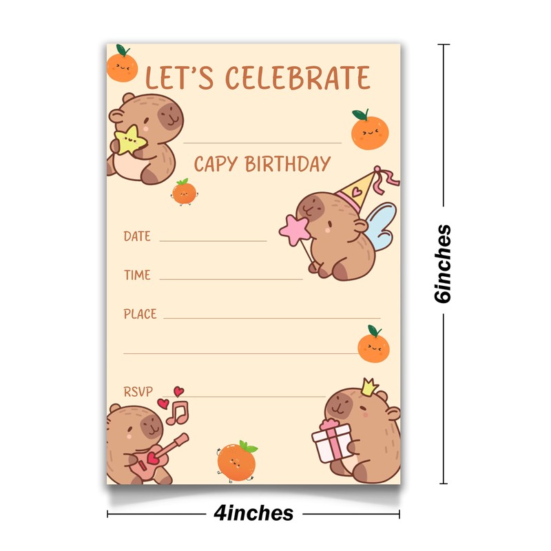 KGHYT Capybara Birthday Invitation Cards for Kids with Envelopes