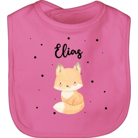 Geschenk mit Namen personalisiert by Shirtracer - Baby Bib - Animals - Cute Fox, 2 Pink