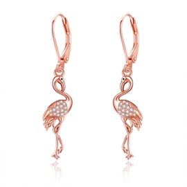 SHEAISRS Flamingo Earrings Sterling Silver Flamingo Dangle Earrings Bird Flamingos Leverback Earrings Cut Animal Jewelry for Women