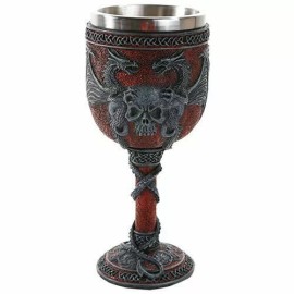 Pacific Giftware Double Dragon Wing Skull Goblet Wine Cup 7 inch