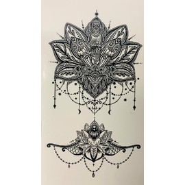 Tatuajes temporales de loto (20 unidades) para mujer, tatuajes temporales para mujer y niña, tatuaje tribal indio de encaje, pegatina para el cuello, tatuaje de mandala de flor, mariposa y rosa