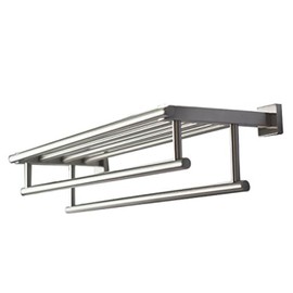 Premium Modern Double Hanging Quadruple Towel Bar Rack w/Square Base (24 Inches)- Brushed Finish, Stainless Steel, Water and Rust Proof, Top of The line Rack and Shelf