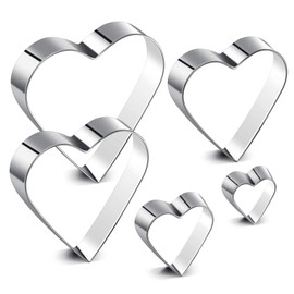 Patelai 5 Pieces Heart Shape Cookie Cutter Set Valentine Cookie Cutter Stainless Steel Heart Cutter Valentine's Day Present for Sandwiches, Cookie, Biscuit(L)