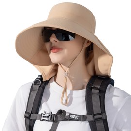 HUAMULAN Women Wide Brim Sun Hat Summer Ponytail Safari Fishing Hats Visor Caps with Neck Flap UV Protection Foldable