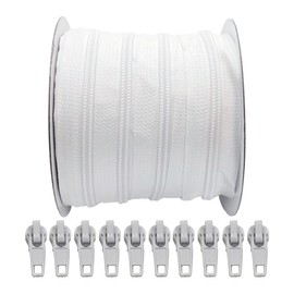 2M/Roll Continuous Zipper Nylon 3#, with 5 Auto Metal Sliders for Sewing, (2M, 101)