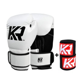 KRBON Boxing Gloves for Women and Men with Free Hand Wraps (White/Black, 16 oz.)